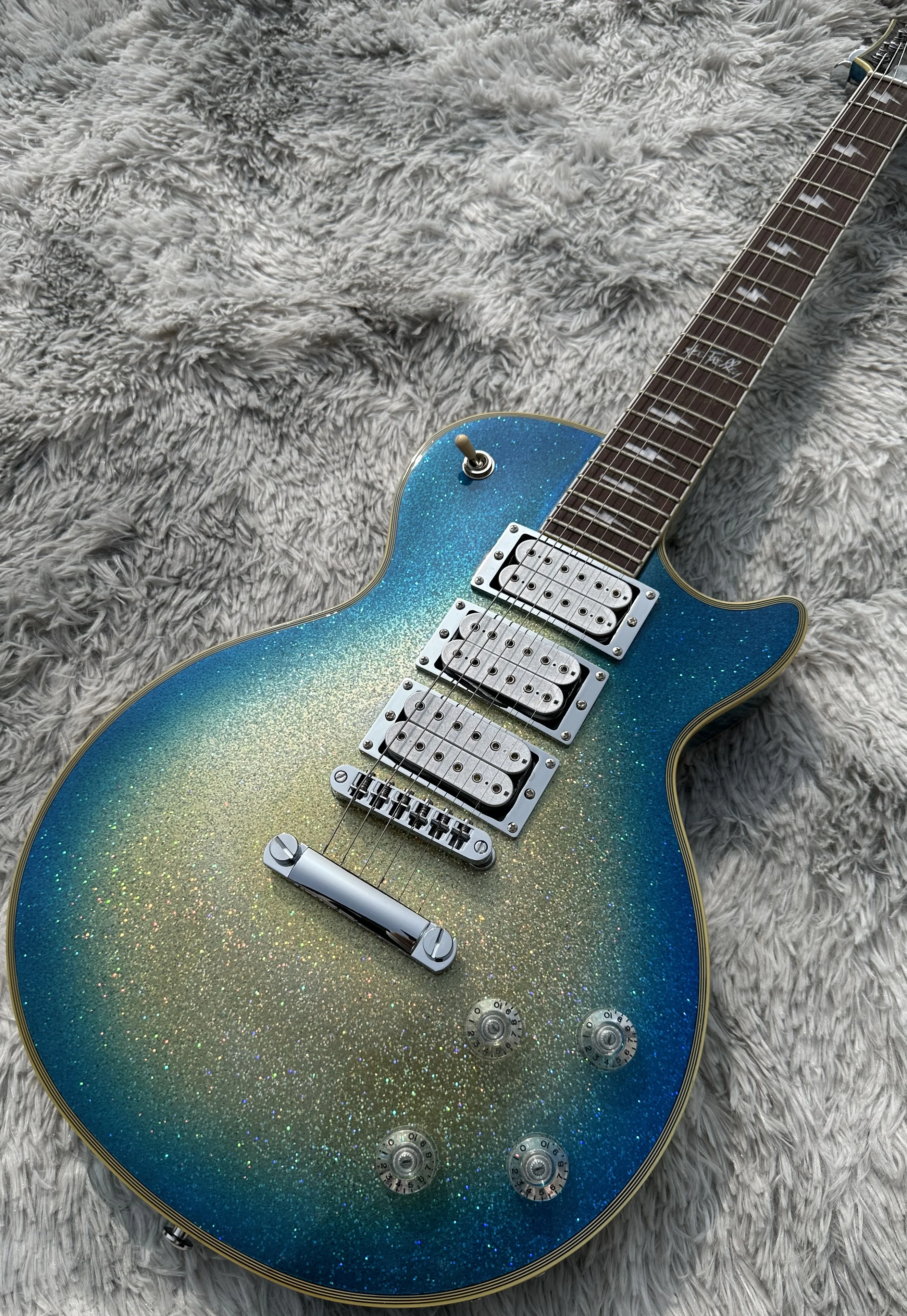 Стандартная электрогитара гитара ACE серебряные аксессуары Retro Blue Shining задняя