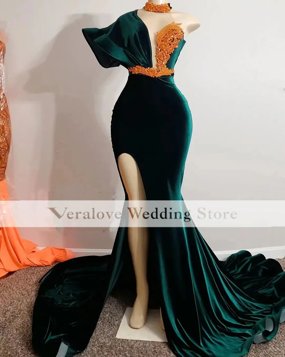 

Dark Green Prom Dresses For Women 2022 Velvet Beads African Aso Ebi Party Gowns Outfit be de cocktail femme