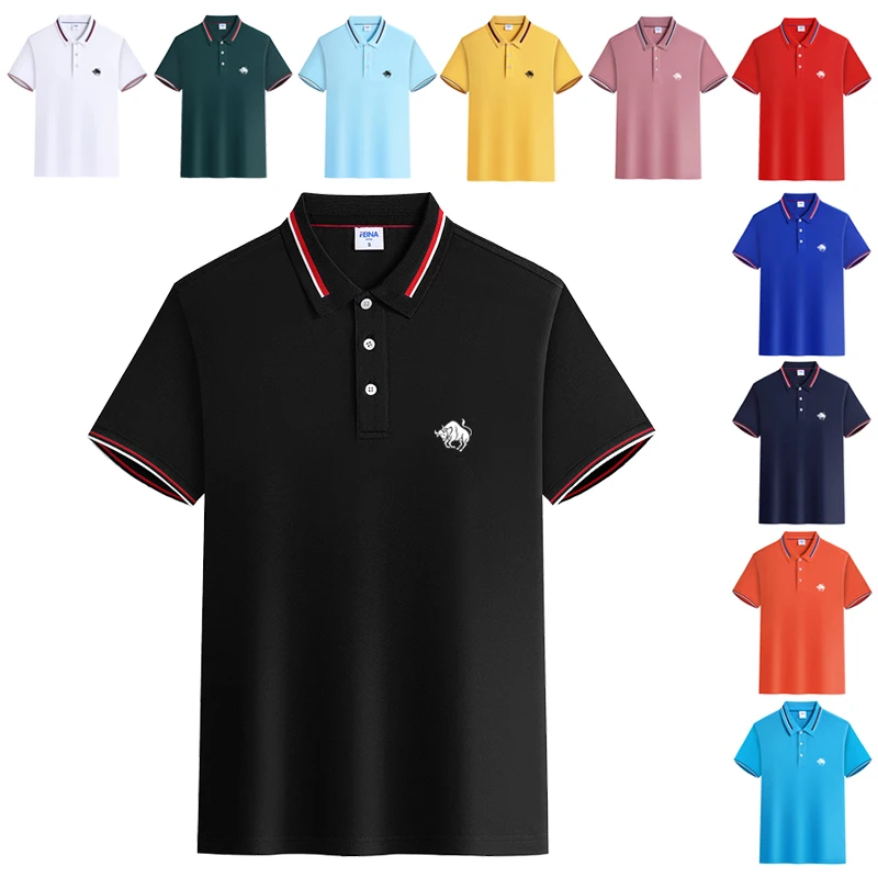 

Футболка-поло мужская с коротким рукавом, однотонный пуловер с лацканами, модный топ, лето