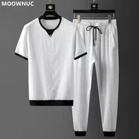 t shirt pants 2022 summer new mens high end fashion two piece mens leisure sports breathable solid color high quality suit