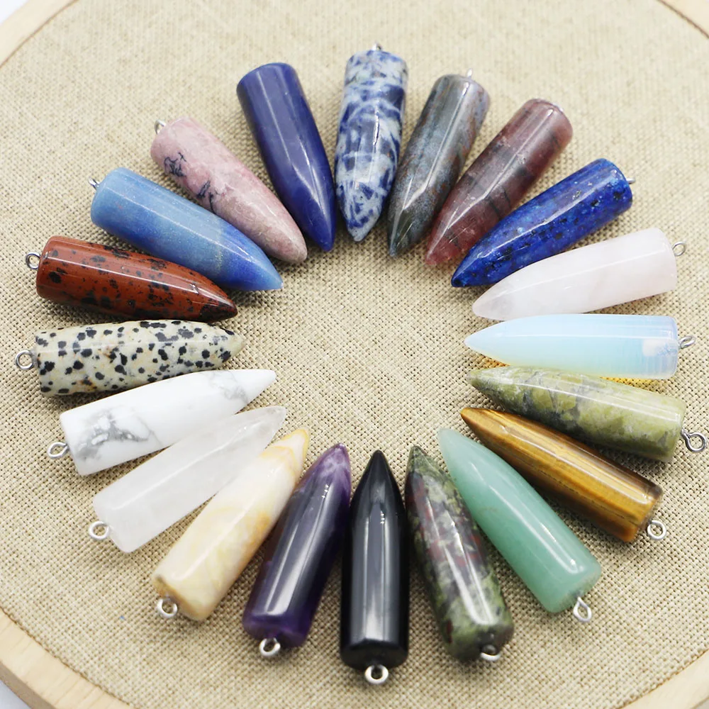 

Top Quality Natural Stone Bullet Shaped Necklace Pendants Pillar Charms Diy Fashion Jewelry Accessories Making Wholesale 12Pcs