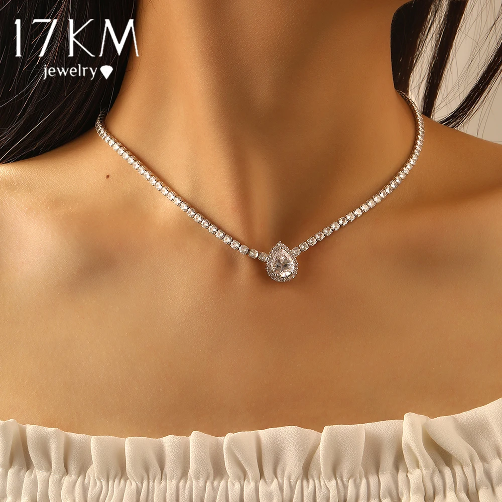 

17KM Luxury Shiny Crystal Zircon Necklace Twinkle Pendant Clavicle Chain Chocker for Women Girls New Trendy Jewelry Fashion