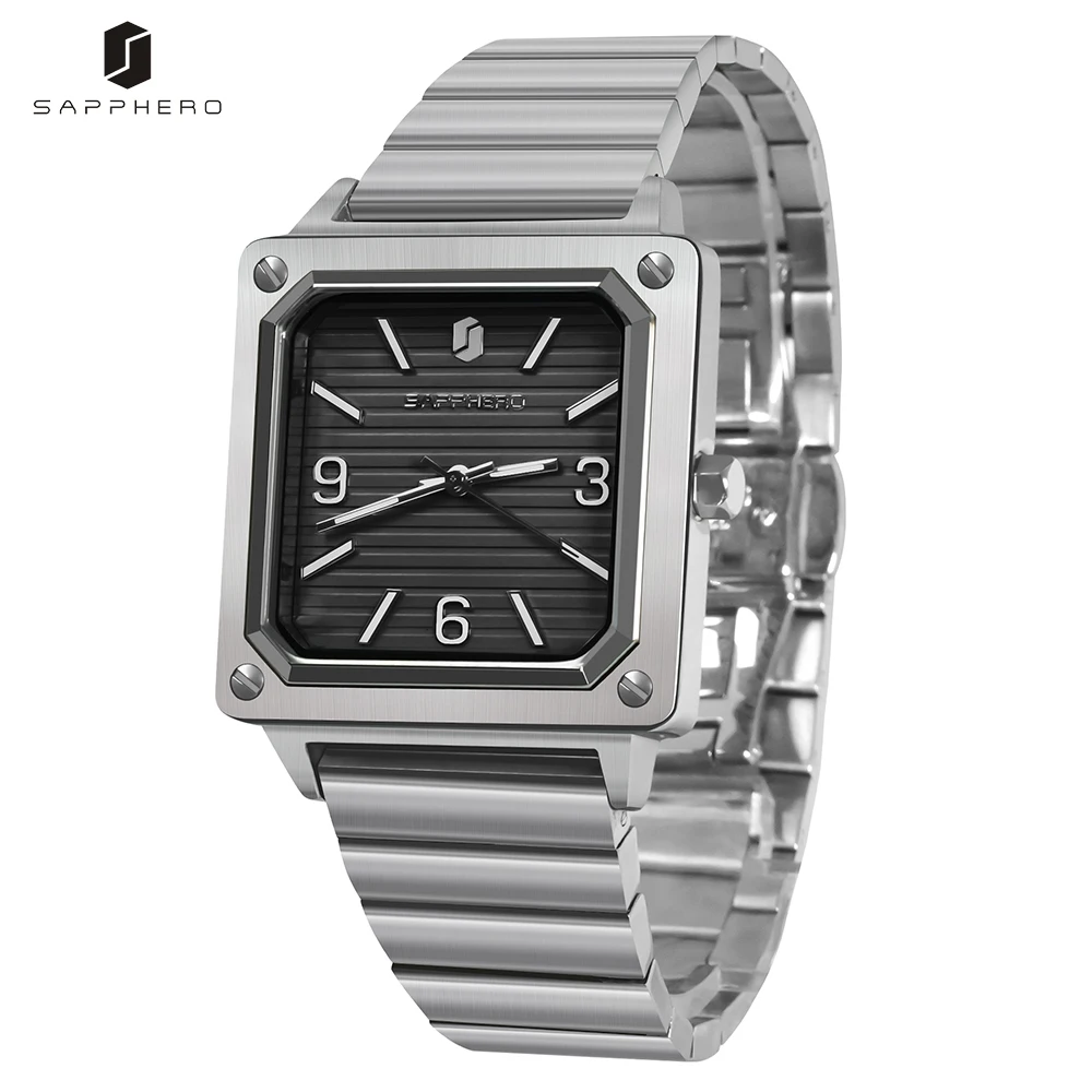 SAPPHERO Men Watch Square Lovers Wristwatch Stainless Steel 