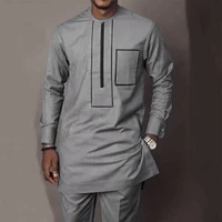 mens leisure simple suit muslim fashion mens two piece loose dashiki top print african print mid length casual shirt 2022