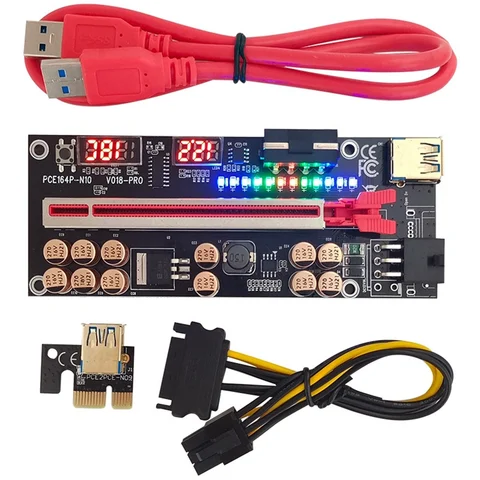 Плата расширения VER018 PRO PCI-E, кабель USB 3,0, кабель 018 PLUS, PCI 1X до 16X, удлинитель PCIe, адаптер для майнинга BTC (красный)