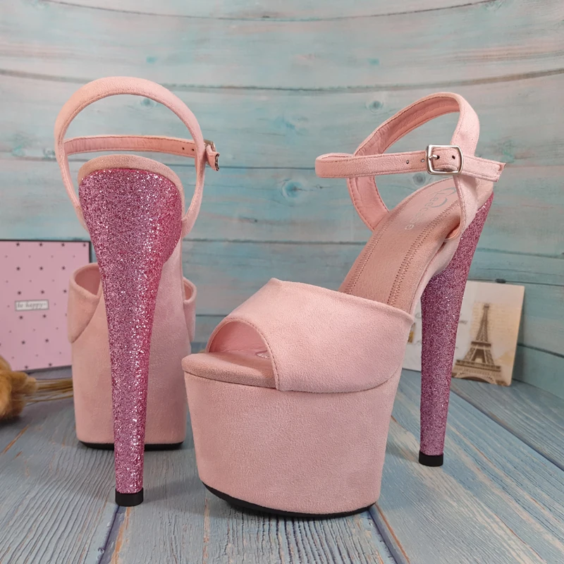 Leecabe Pink/Blue Suede Covered high heel sandals sexy high heels sparkling glitter sexy pole dance shoes