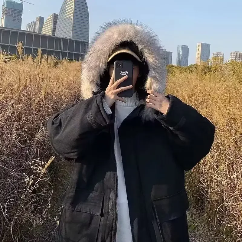 2023 зимнее хлопковое пальто с капюшоном Мужская модная свободная повседневная