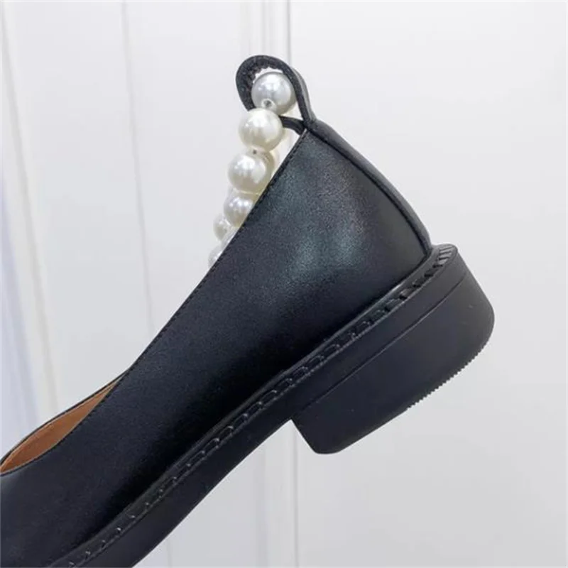 Женские туфли с жемчугом круглый носок низкий каблук цепочка Мэри Джейн ремешок