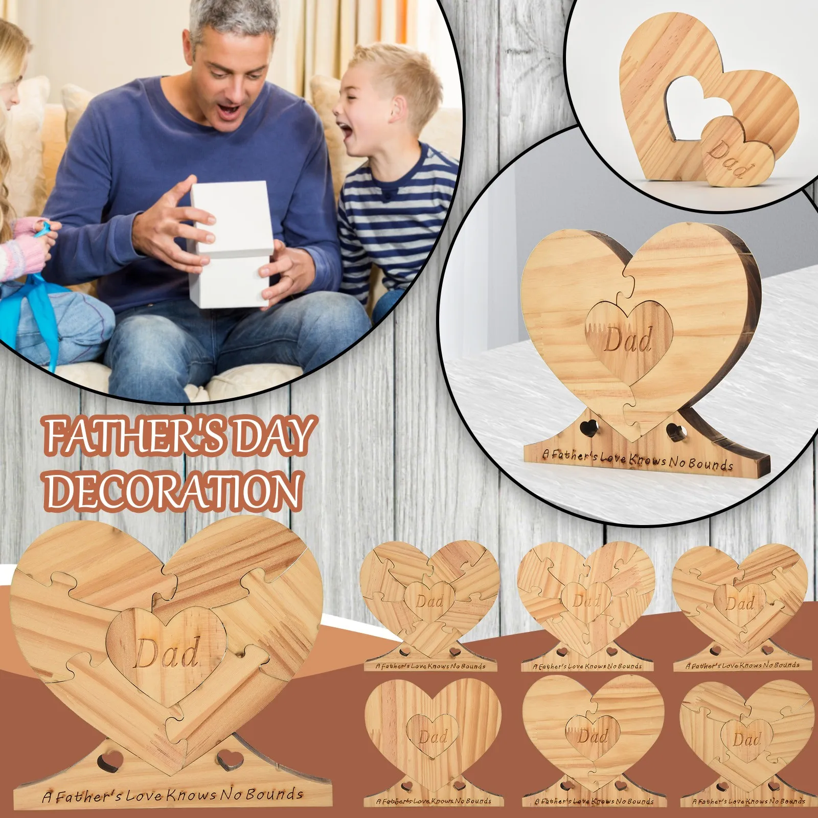 

Ornament For Father's Wooden Creative Day Heart-shaped Detachable Decoration & Hangs