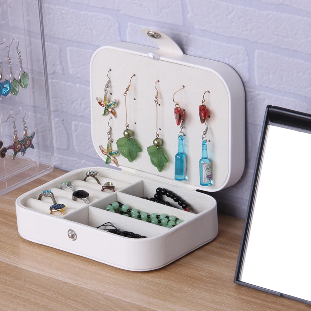 Leather Jewelry Box Organizer Travel Portable Travel Jewelry Case Display Necklace Earring Ring Bracelets Storage Holder Gift