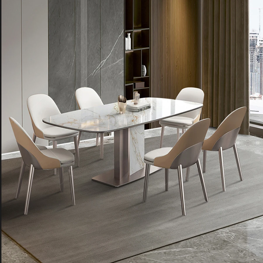 

Мраморный прямоугольный стол, обеденный высококлассный домашний Ресторанный стол с стульями, комбинированная кухонная мебель GY50CZ