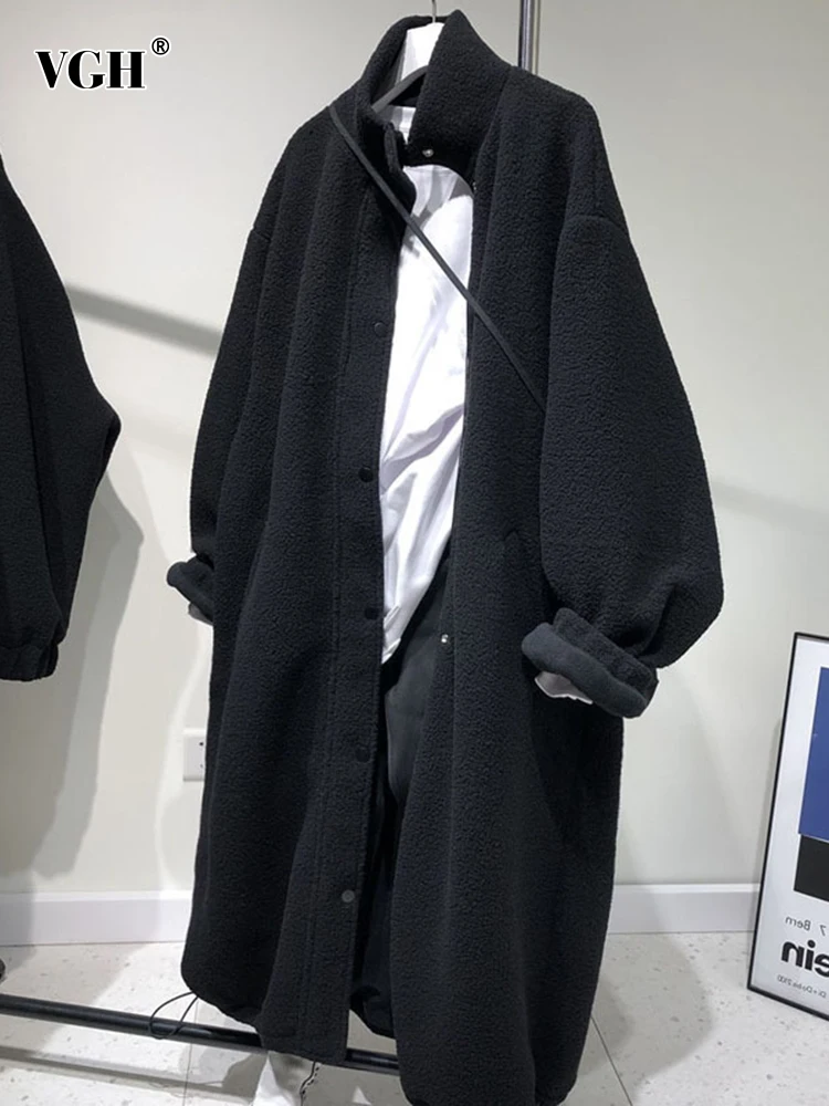 

Женское однотонное пальто с вышивкой VGH, свободное повседневное пальто с воротником-стойкой и длинным рукавом, однобортное пальто в стиле пэчворк