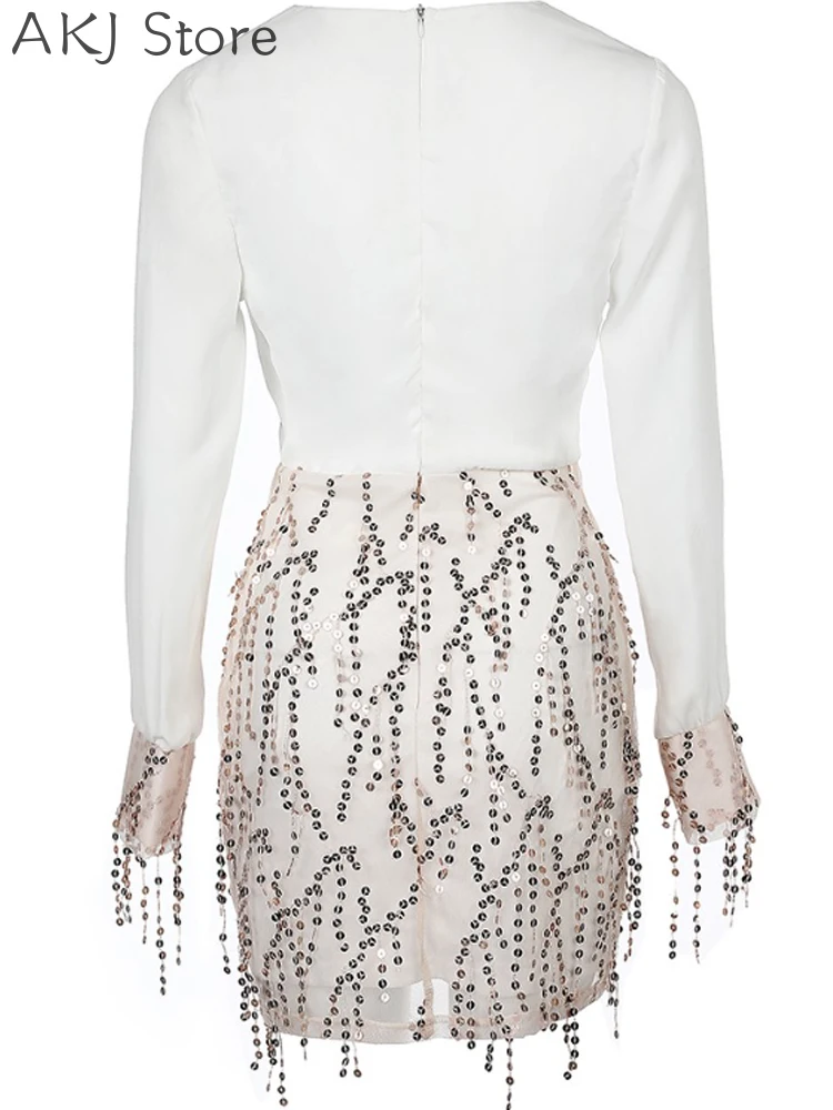 Женское вечернее платье с V-образным вырезом и рукавами-фонариками прозрачное