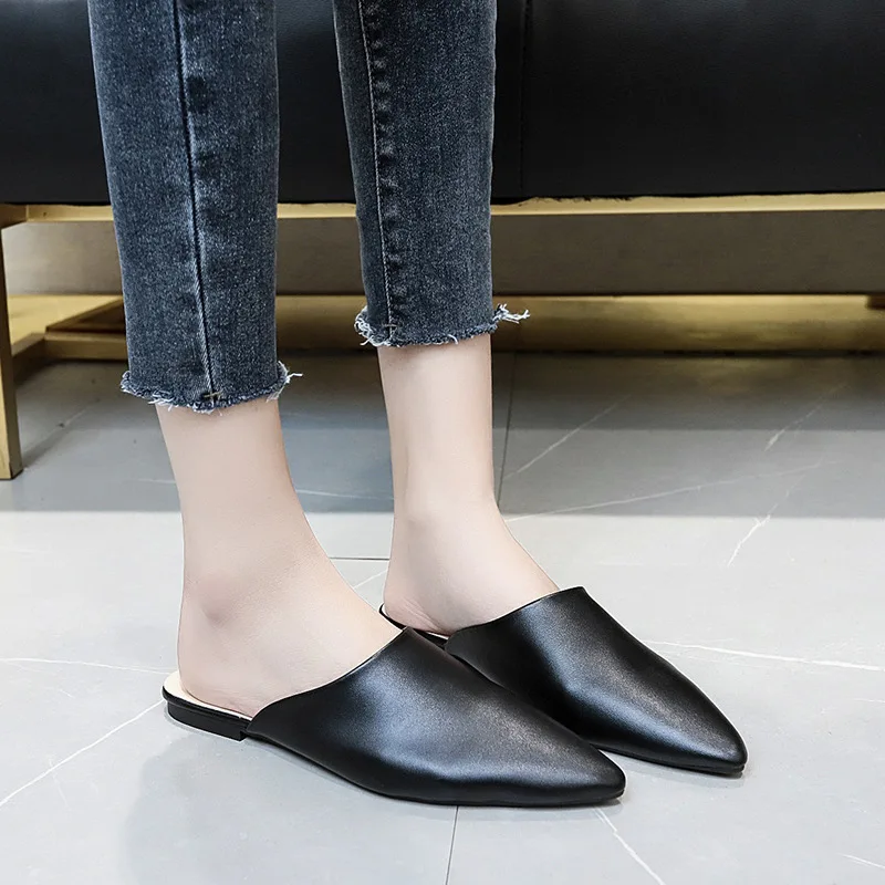 

Shoes Slippers Flat Slipers Women Pointed Toe Low Slides 2022 Cover Rome Basic Scandals Hoof Heels Fabric Rubber PU Flat Shoes F