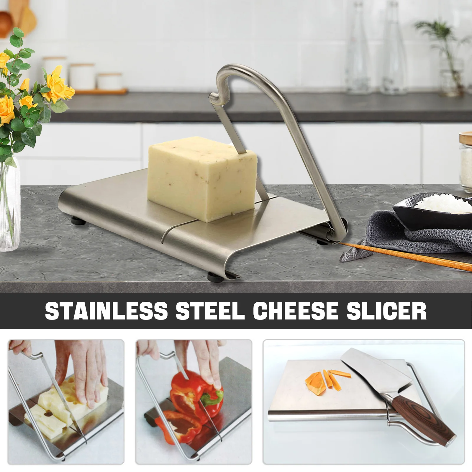 Butter Baking Wire Cutter Cheese Slicer Serving Board DIY Stainless Steel Kitchen Tools Vegetable Butter Cheese Board Set