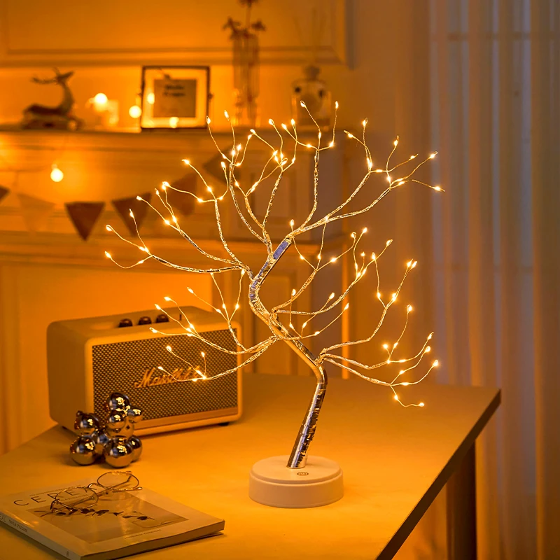

Creative Small Night Light Simulation Tree-Shaped Atmosphere Lamp LED Pearl Tree Lamp Home Rose Warm Light Shape Table Lamp Gift