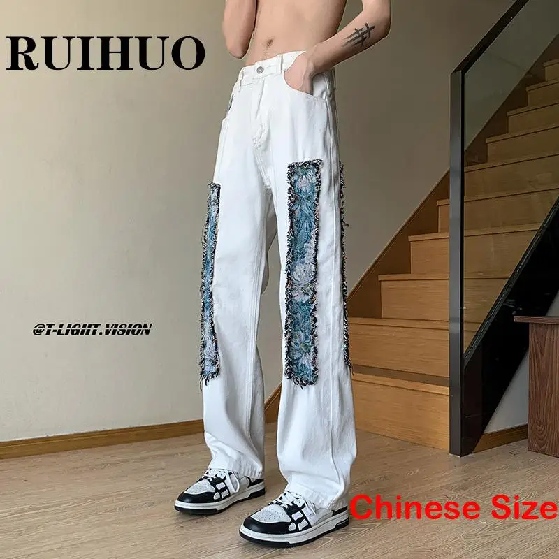 

Мужские джинсы в стиле пэчворк RUIHUO, Размер 5XL, весна 2023