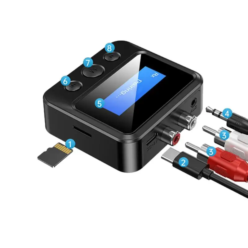 

Беспроводной приемник с ЖК-дисплеем, передатчик, совместимый с Bluetooth, 2 в 1, Aux RCA 5,0 мм, адаптер для ТВ, ПК, наушников, домашней стереосистемы, ав...