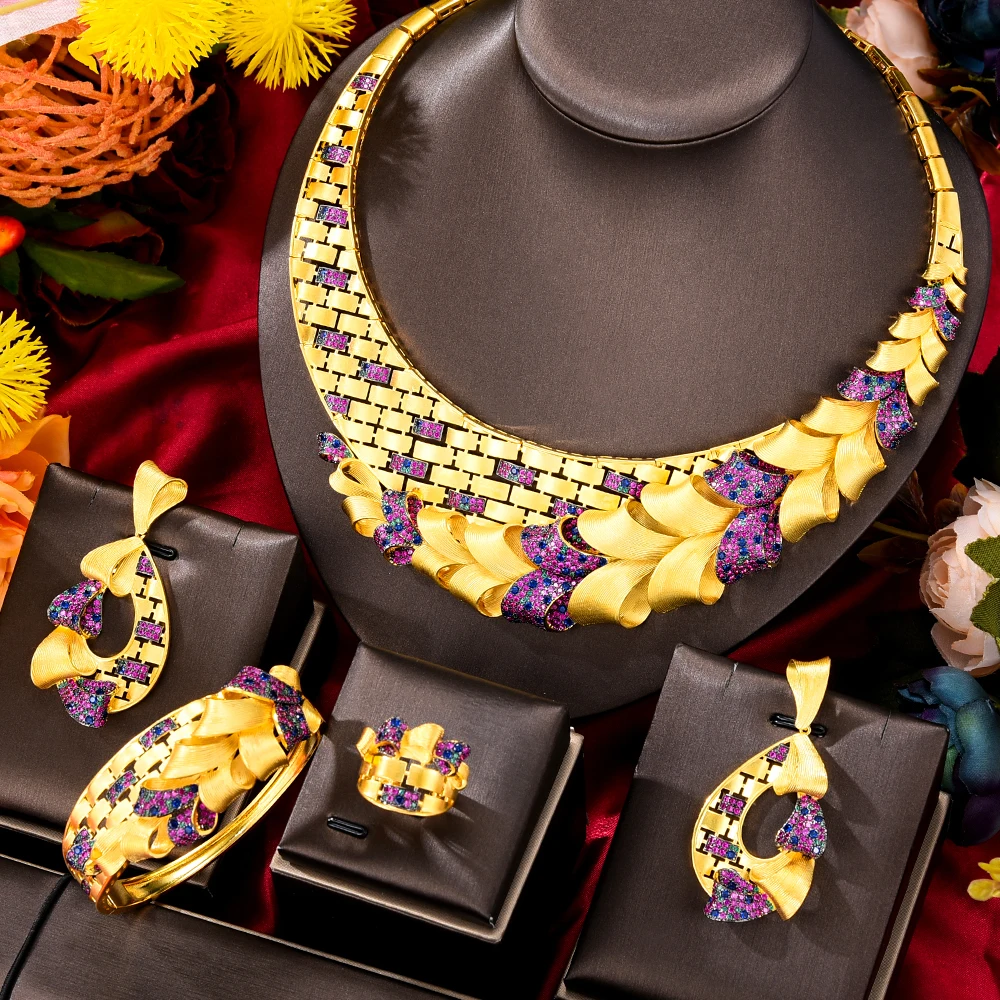 

GODKI Luxury Feather Leaf African Jewelry Sets Necklace Earrings Bangle Ring Set For Women Wedding Jewelry Trendy HOT New 2023