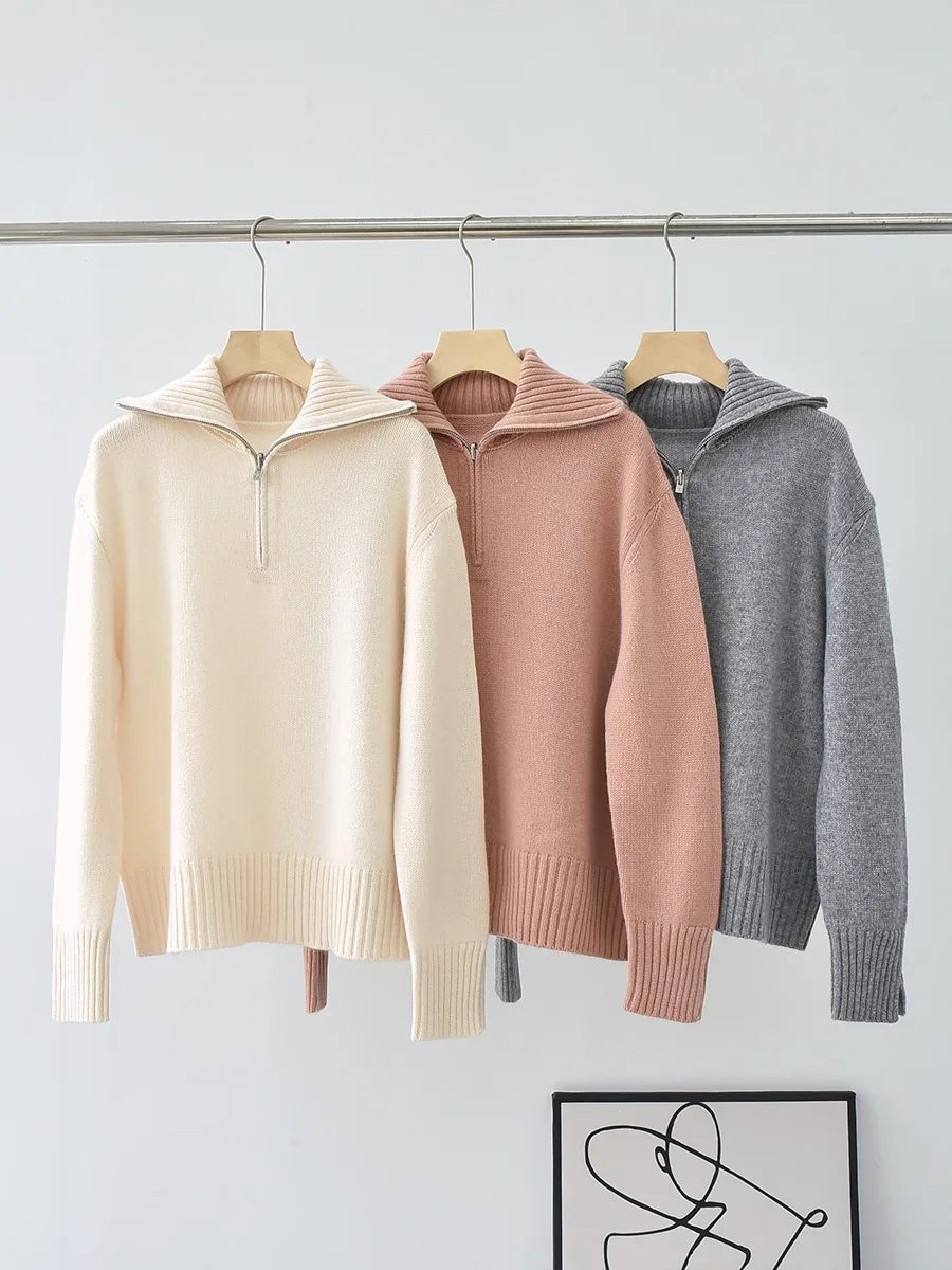 Пуловер для женщин новинка 2024 осень-зима 100% кашемир воротник-поло свободная