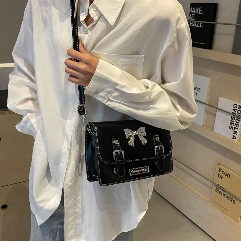 Women's Korean-Style Fashion Color Contrast Underarm Bag2024New Bow Small Square Bag Shoulder Crossbody Satche