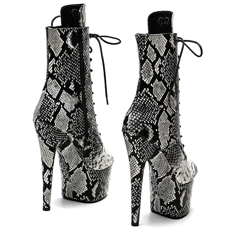 Leecabe  17CM/7inches Snake PU Upper  High Heel platform Boots Open  toe Pole Dance boots