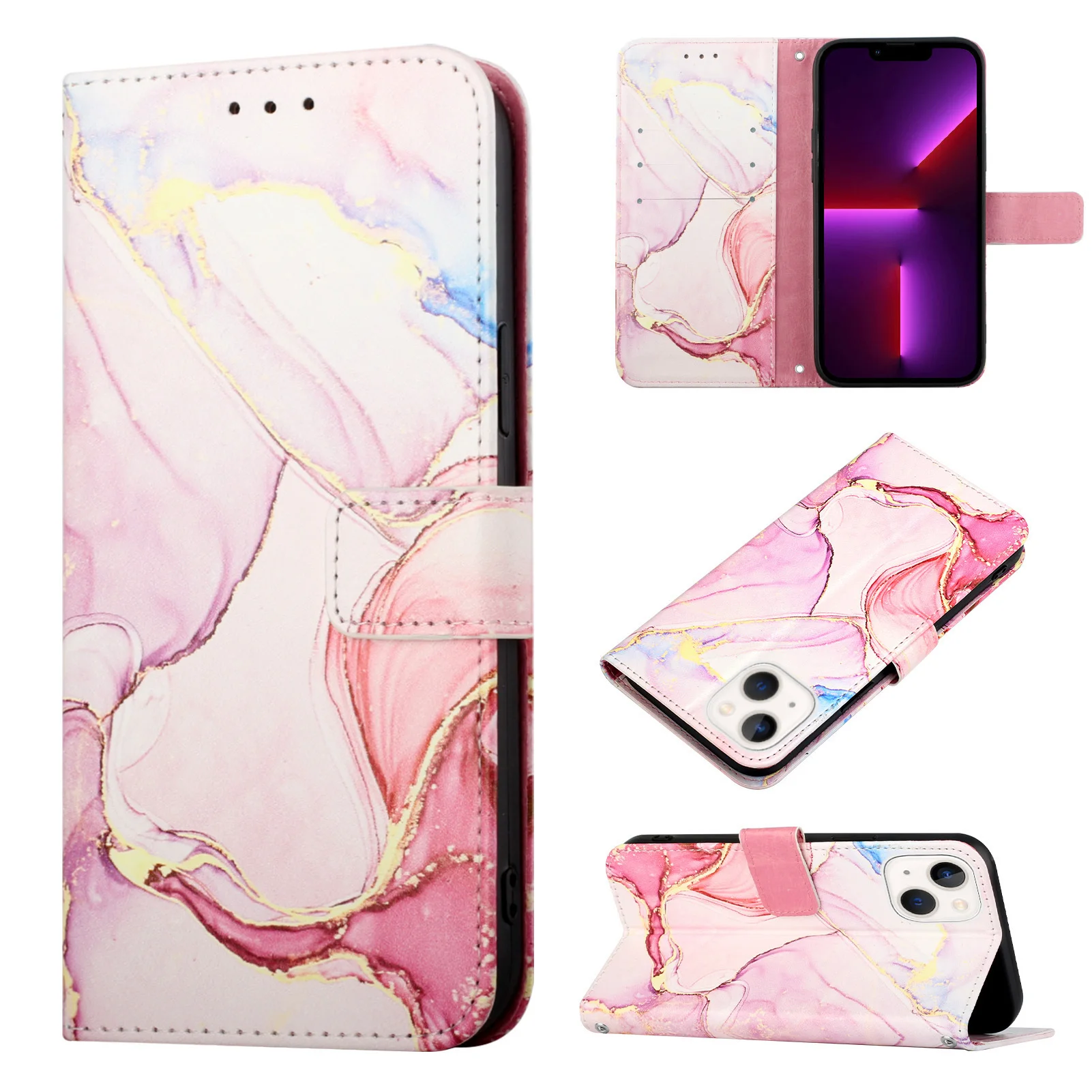 

Marble Leather Card Bag Phone Case For iPhone 14 13 12 11 Pro Plus Max Mini X XS XR 7 8 6 6S Wallet Slot Fashion Cover YB