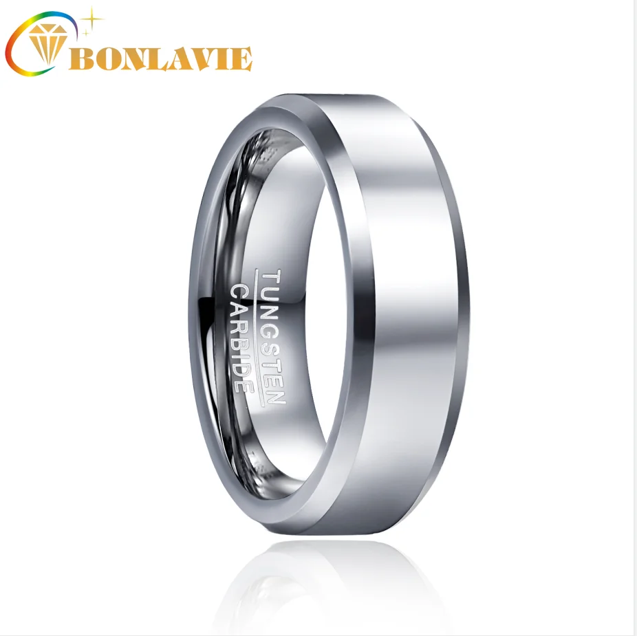 

BONLAVIE 4mm & 6mm & 8mm Tungsten Carbide Ring Polished Steel Color Ring Women Men's Engagement Jewelry