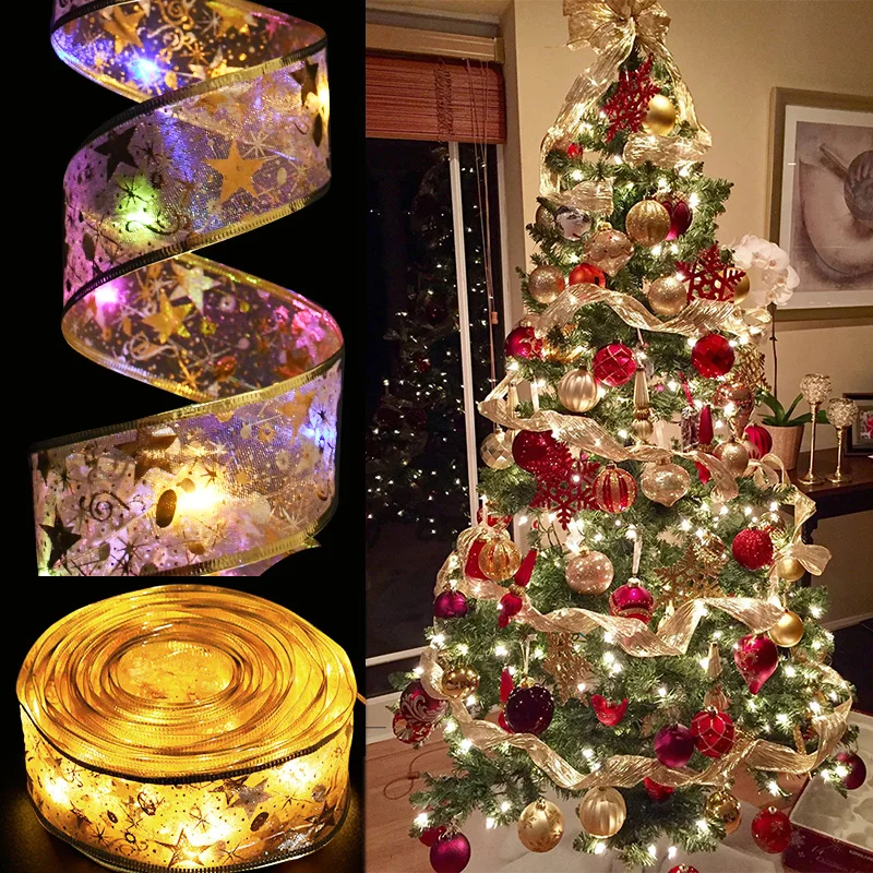 

Ribbon Fairy Light Christmas Decoration Christmas Tree Ornaments For Home 2022 Bows String Lights Navidad Natal New Year 2023