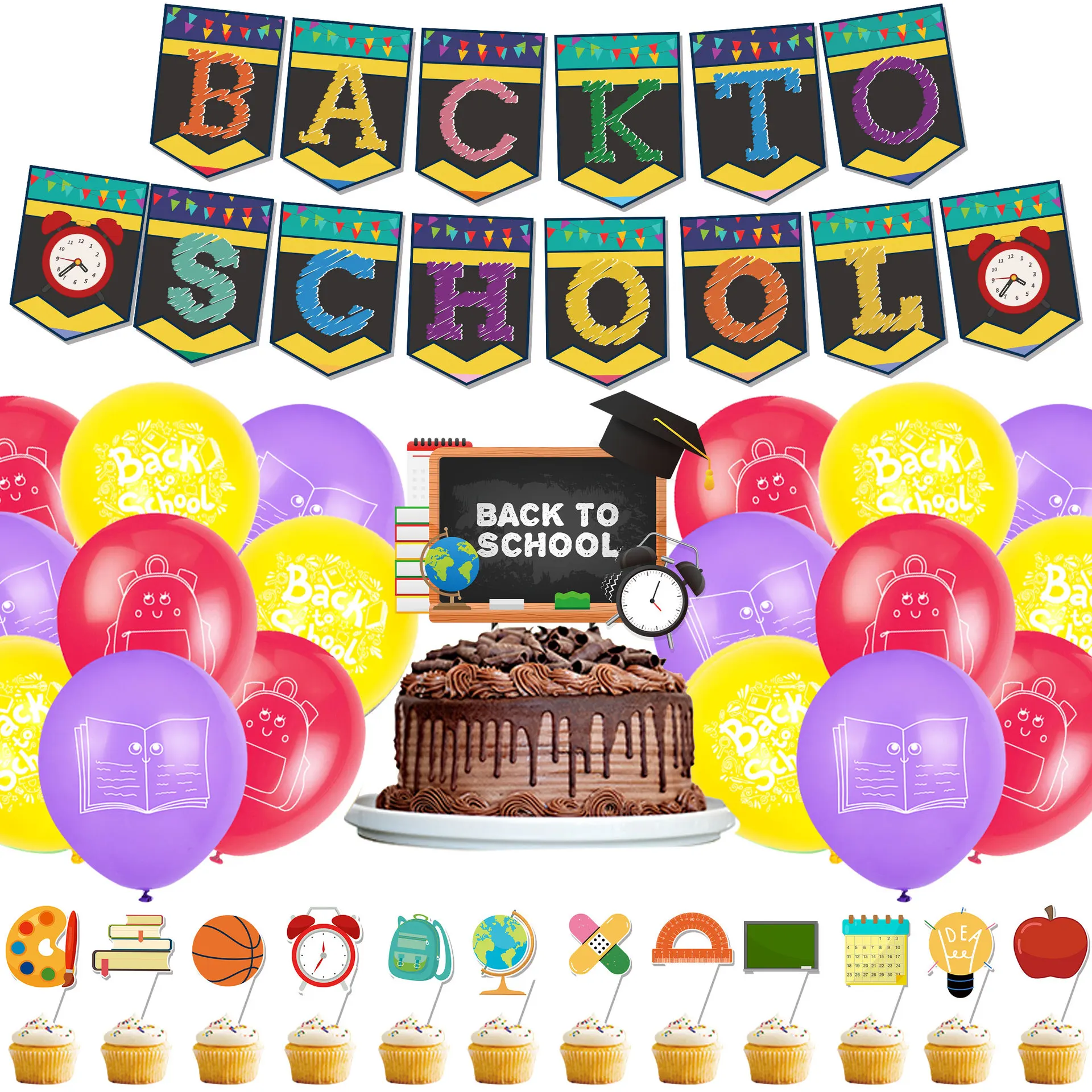 

School Season Decorations Back To School Banner Cake Topper Latex Balloons Kit for Classroom Back To School Party Decor Supplies