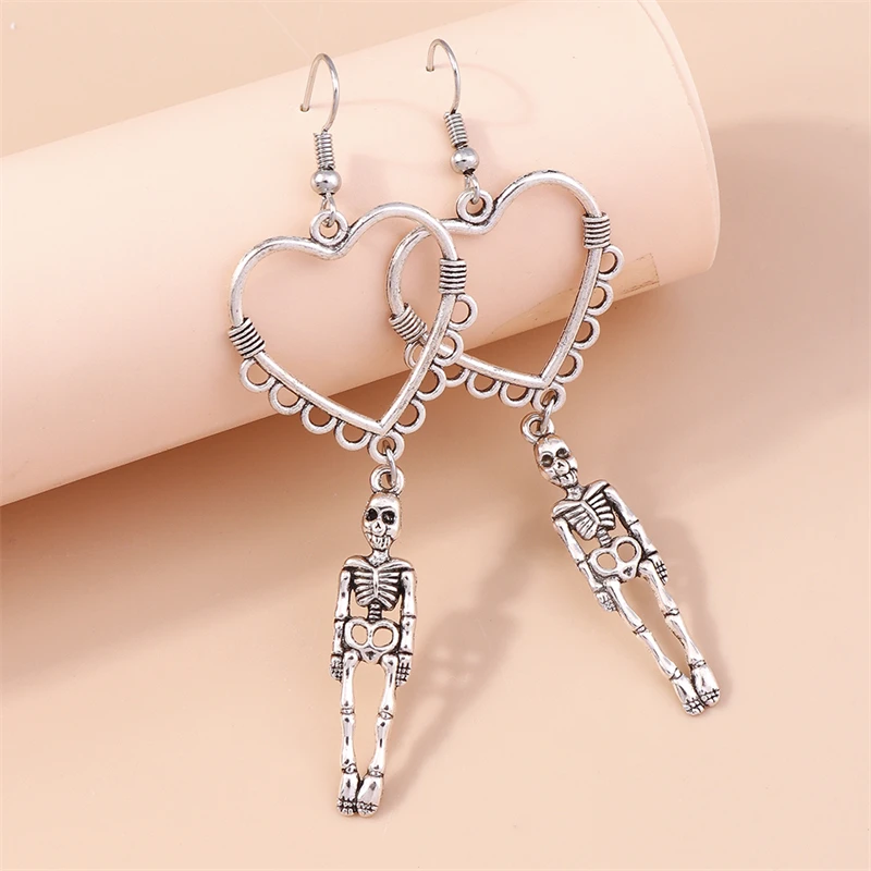 

Punk Skeleton Drop Earrings for Women Alloy Love Heart Dangle Hooks Earrings Brincos Femme Girls Party Holiday Jewelry Gifts