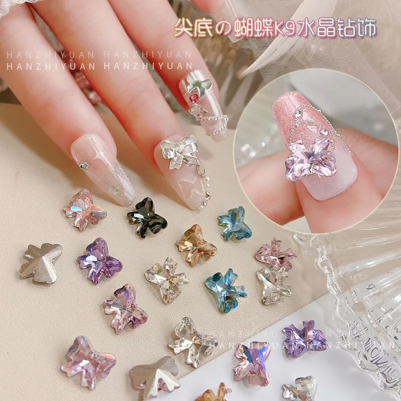 

20pcs K9 Crystal Diamond Bow Knot Nail Art Decoration Parts Pointed Bottom Sparkling 3D Lovely Bowtie Glass Nail DIY Accessories