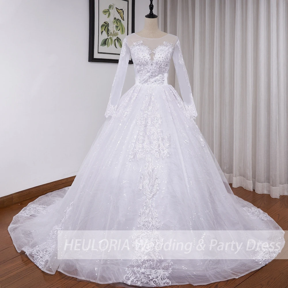 

Princess Ball Gown Wedding Dress long sleeve sweetheart wedding dress plus size Lace beading Bride Gown