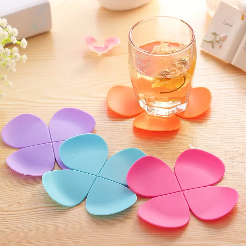 

Lucky Silicone Cup mat Cute Colorful Clover Cup Coaster Cup Cushion Holder Drink Cup Placemat Mat Pads Coffee Pad