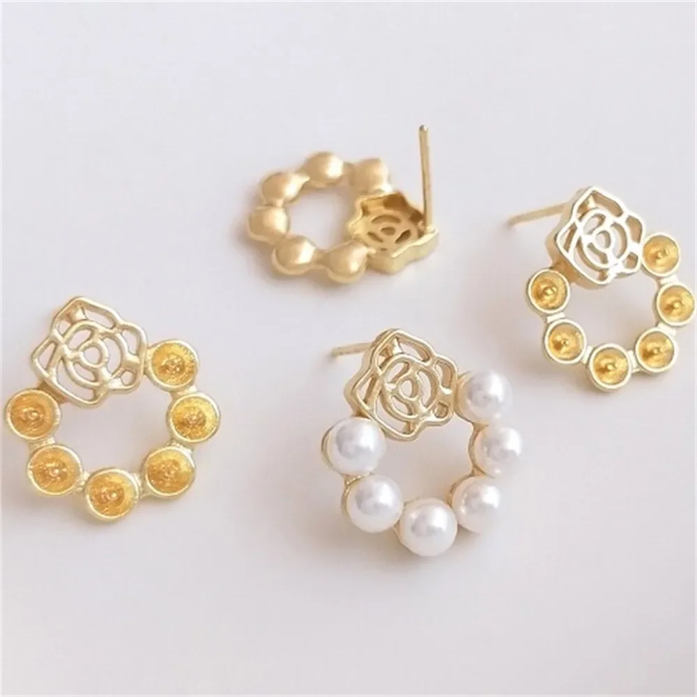 14-каратное золото кольцо с розой полуотверстие браслет из бисера серьги серебро