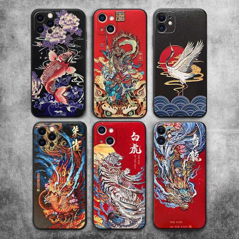 

Новый рельефный 3D-чехол в китайском стиле с изображением зверя для iPhone 13 12 Mini 11 6 7 8 Pro Max X XR XSMAX Capa, мягкая задняя крышка Coque