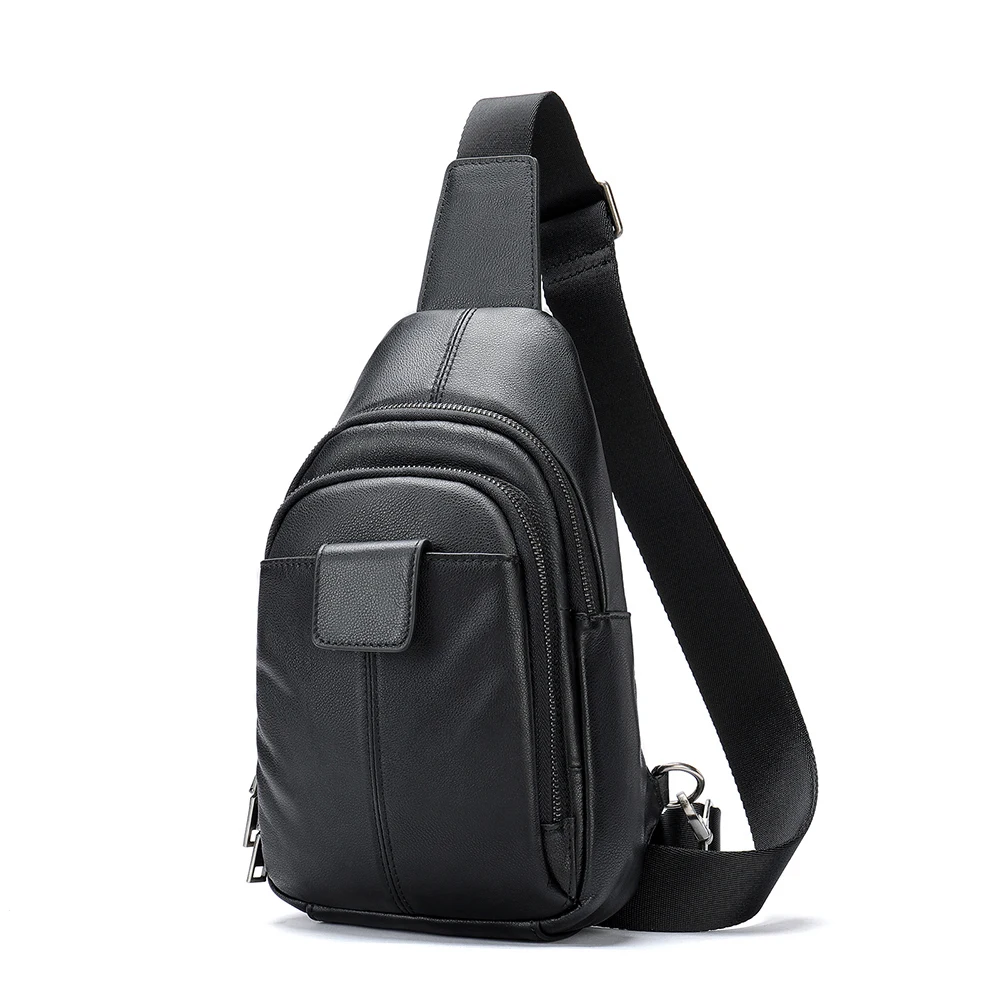 WESTAL Men's Chest Bag Genuine Leather Shoulder Bag Husband Cross Body Side Pack Sling Bag Casual Travel Phone Pouch Slingback
