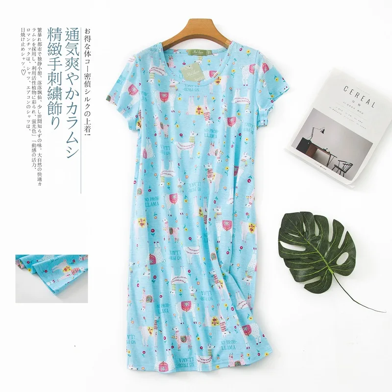 

Cotton Nightgown Plus Size Women Nightdress Short Sleeve Cute Cartoon Nightgowns Sweet Casual Sleepwear Pyjamas Sleepdress