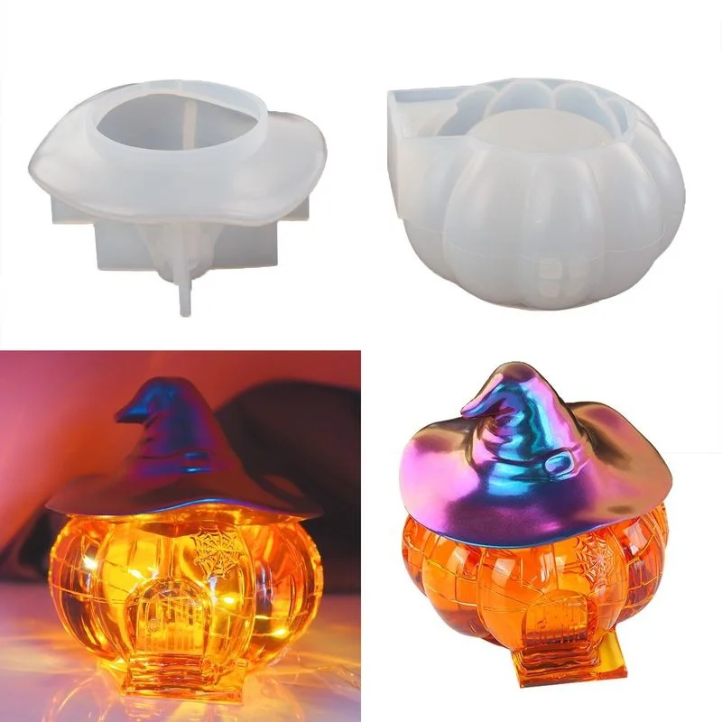 

DIY Halloween Witch Pumpkin Hut House Storage Box Bottle Candy Box Mirror Silicone Mould Home Decoration Craft Gifts
