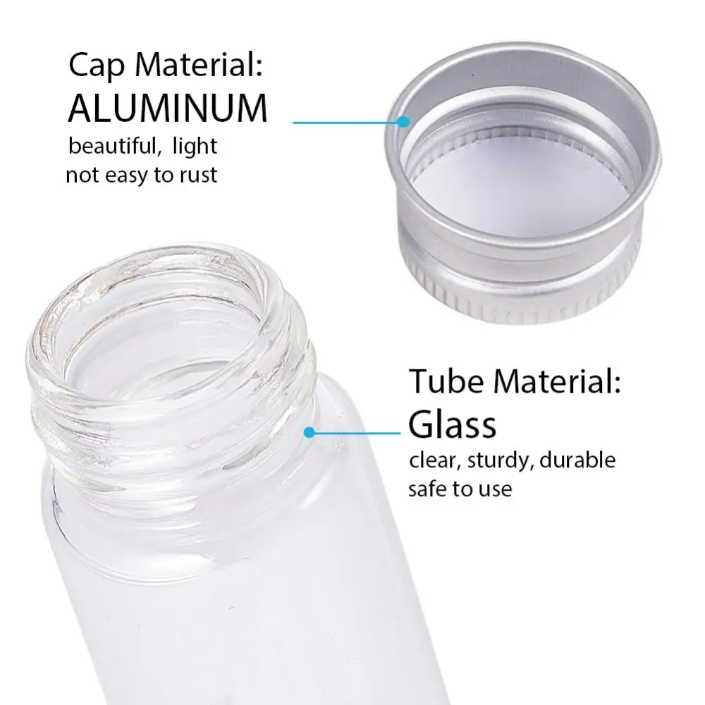 20pcs Mini Clear Glass Bottles 10ml Empty Jars with Screw Aluminum Cap for Spice Beads Craft Parts Storage Vials Jewelry Display