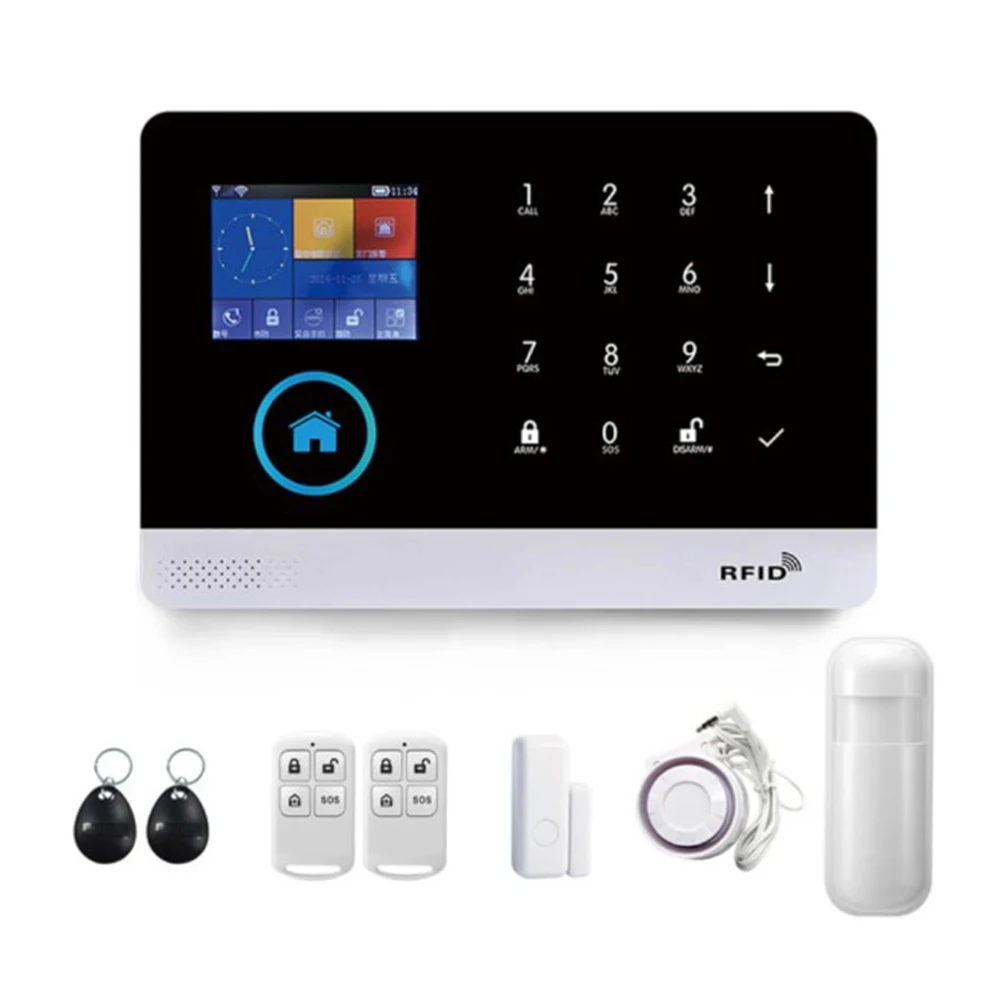 2.4inch Color TFT LCD Touch Keypad Operated SOS PIR Motion Fire Water/Gas/CO Leaking Notification 4G Alarm System with GSM WiFi enlarge