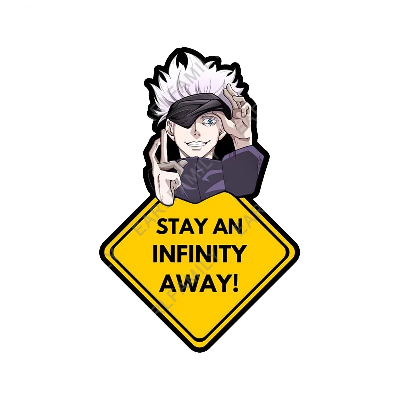 

13cm x 8.5cm Caution STAY AWAY Car Sticker Anime Jujutsu Kaisen Safety Sign JDM Cartoon Gojo Satoru Trunk Decal