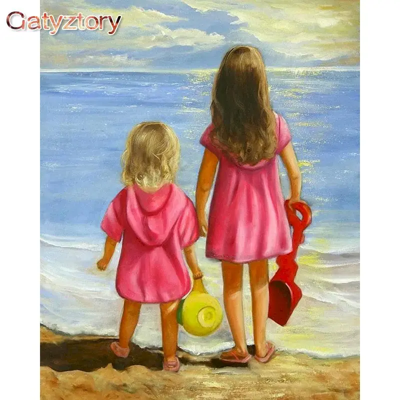 

GATYZTORY Frame Diy Painting By Numbers For Adults Seaside Girl DIY Paints Kits Unique Gift Home Wall Art Coloring By Numbers