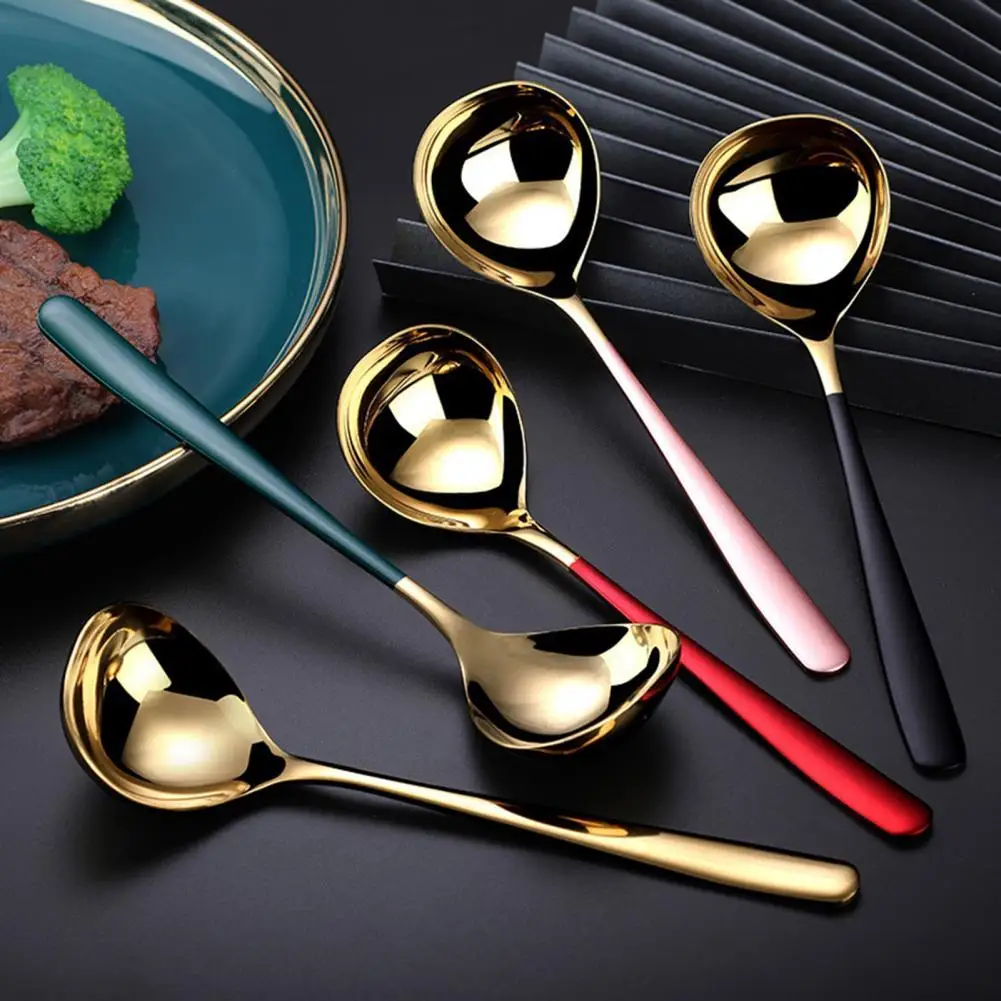 

Soup Spoon Ergonomic Design Comfortable Grip Stainless Steel BPA Free Deep Head Stirring Ladle Kitchen Supplies