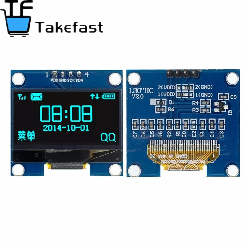 Органический модуль светодиодного дисплея 1 3-дюймовый белый/синий SPI/IIC I2C