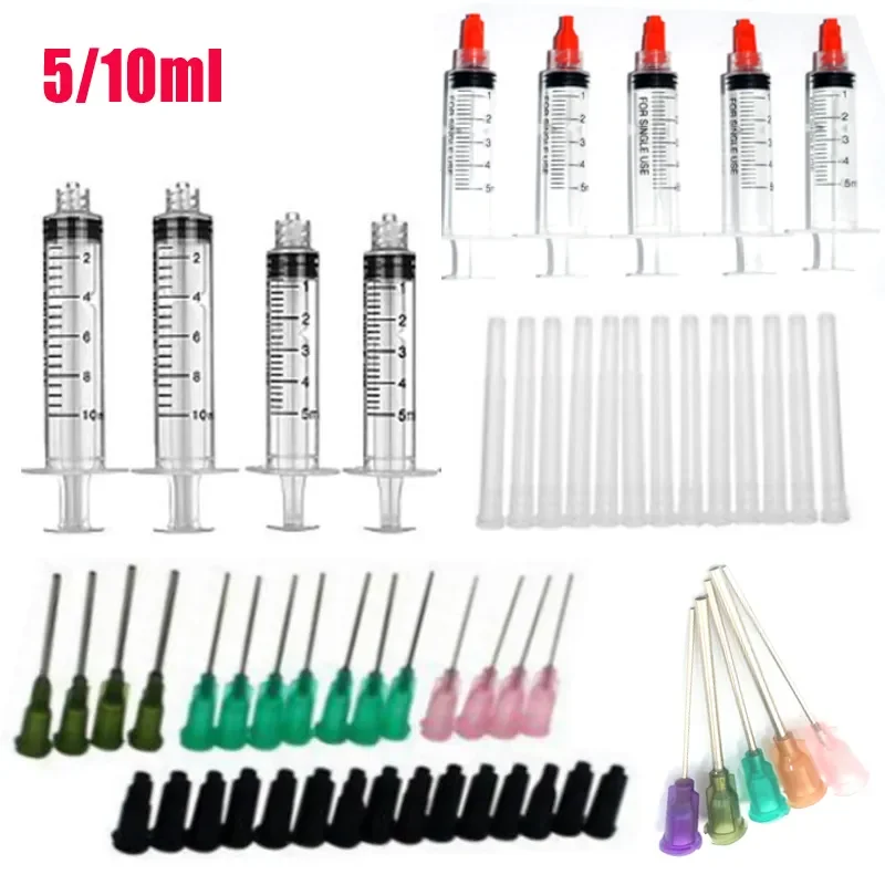 

2023NEW 1/5pcs 5/10ml Capacity Syringe Crimp Sealed with Blunt Needle Tips & Caps Transparent Syringes For Industrial Glue O