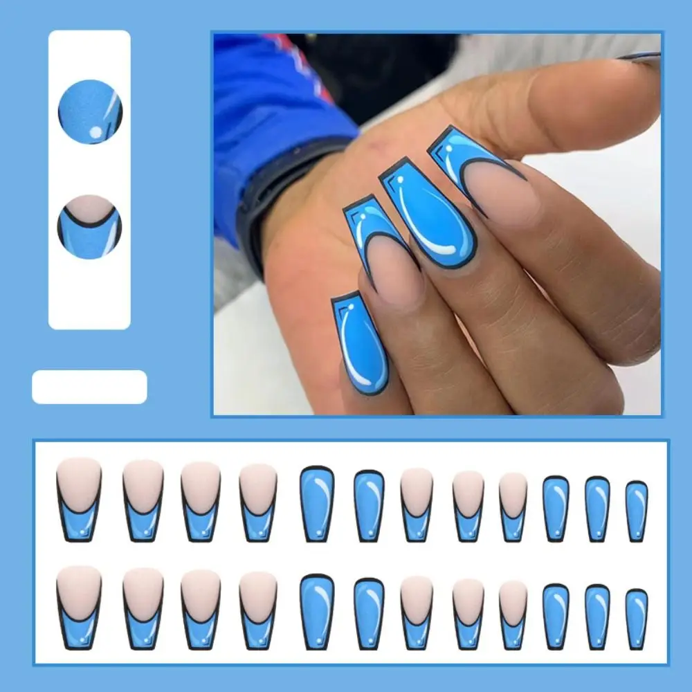 

DIY Comic Black Edge Press on Nails Long False Nails French Simple