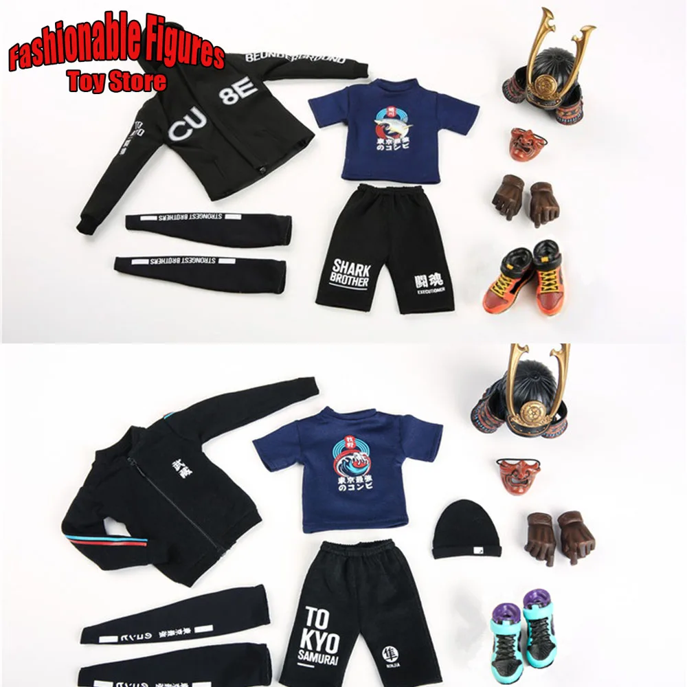 

1/6 Men Soldier Samurai Helmet Shirt Shoes Pants Japanese Street Hip-Hop Dance Clothes For 12Inch Action Figure Dolls Model