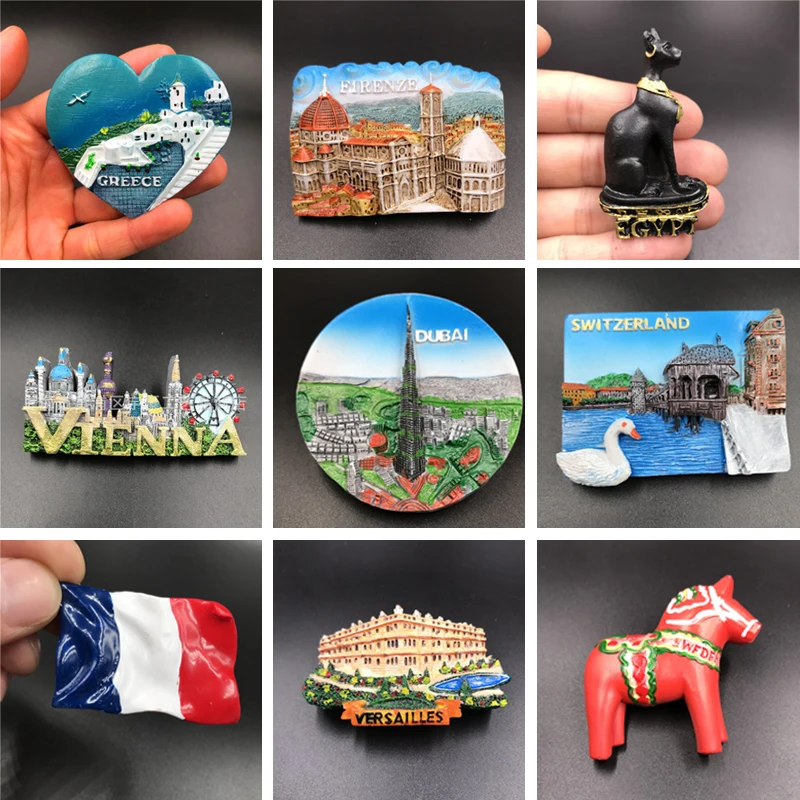 

3D Fridge Magnet Sweden Dubai France Versailles Palace Italy Switzerland Egypt Austria Greece Resin Refrigerator Collection gift