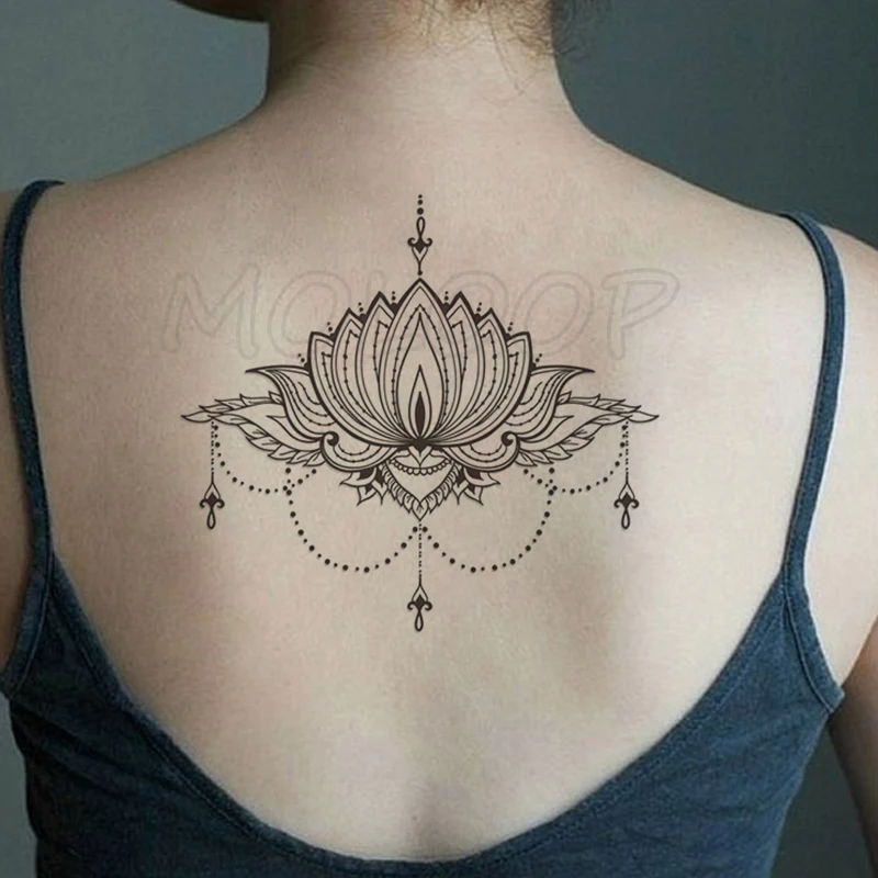 

Fake Tatoo Black Mandala Flower Necklace Totem Hand Tattoo Sticker Big Tatto Body Art Back Arm Belly for Women Girl Men